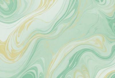 The primary subject of the image is a green and yellow swirling pattern, which appears to be a wallpaper or a painting. The setting is a wall, and the visual style is a combination of digital art and illustration. The dominant colors are green and yellow, creating a vibrant and lively atmosphere.