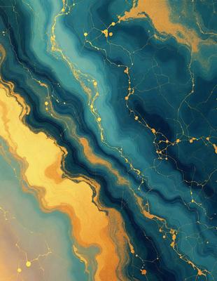 The primary subject of the image is a blue and gold striped pattern. The setting is a blue and gold ocean, with a yellow and blue striped pattern on the surface. The visual style is a digital art, illustration, or drawing. The dominant colors are blue, gold, and yellow, creating a vibrant and lively atmosphere.