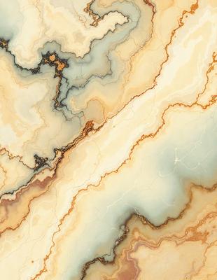 The primary subject of the image is a marble-like stone with a unique pattern. The setting is a wall, and the visual style appears to be a combination of a photo and digital art. The colors and mood of the image are predominantly yellow and orange, giving it a warm and natural appearance.