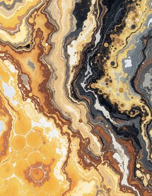 The primary subject of the image is a close-up of a marbled stone, showcasing its intricate and colorful patterns. The setting is a natural environment, with the stone being the main focus of the scene. The visual style is a close-up, which emphasizes the details of the stone. The colors and mood of the image are vibrant and lively, with the marbled stone serving as a striking and eye-catching centerpiece.