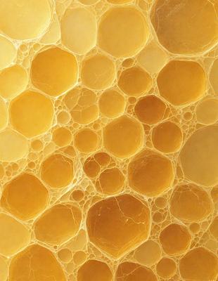 The primary subject of the image is a close-up of a yellow, bubbly, and textured surface. The setting is a wall, and the visual style appears to be a photo. The dominant colors are yellow and orange, creating a warm and inviting atmosphere.