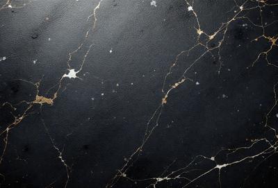 The primary subject of the image is a black and gold marbled wall. The setting is a dark room with a black background. The visual style is a close-up of the marbled wall, showcasing its intricate patterns. The colors and mood of the image are dark and moody, with the gold and black colors creating a sense of luxury and sophistication.