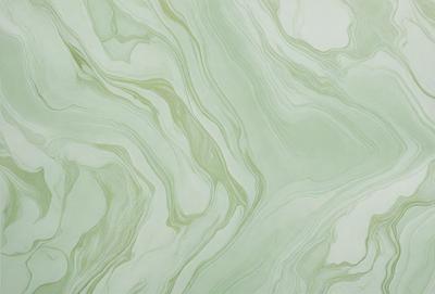 The primary subject of the image is a green and white patterned wallpaper. The setting is a room with a green and white wallpapered wall. The visual style is a close-up of the wallpaper, showcasing its intricate design. The colors and mood of the image are predominantly green and white, creating a calm and soothing atmosphere.