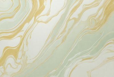 The primary subject of the image is a wall with a patterned design. The setting is a room with a white background. The visual style is a combination of a photo and digital art, creating a unique and intricate pattern. The dominant colors are green and gold, giving the wall a warm and inviting atmosphere.