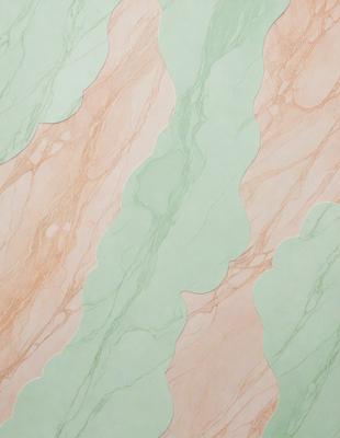 The primary subject of the image is a marble wall with a green and pink color scheme. The setting is a room with a green and pink color scheme. The visual style is a patterned wallpaper with a green and pink color scheme. The colors and mood of the image are vibrant and lively, creating a warm and inviting atmosphere.