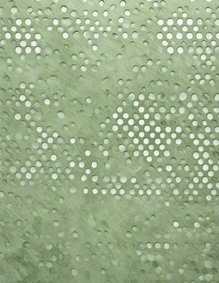 The primary subject of the image is a close-up of a green surface with a pattern of white dots. The setting appears to be a textured wall or a piece of fabric with a unique design. The visual style of the image is a close-up of the pattern, which gives a sense of depth and detail. The colors in the image are predominantly green and white, creating a calm and soothing atmosphere.