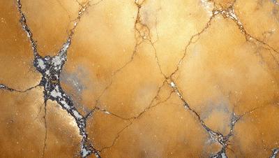 The primary subject of the image is a close-up of a yellow marble wall with a cracked and peeling texture. The setting is a room with a yellow marble floor. The visual style is a close-up of the marble wall, showcasing its unique texture and color. The colors and mood of the image are warm and earthy, with the yellow marble creating a natural and organic atmosphere.
