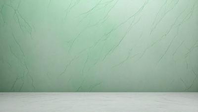 The primary subject of the image is a green wall with a pattern of white and green stripes. The setting is a room with a white floor, and the visual style appears to be a photo. The dominant colors are green and white, creating a calm and soothing atmosphere.