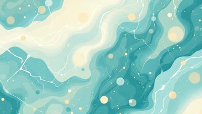 The primary subject of the image is a blue and white ocean scene with a variety of circles and dots scattered throughout the water. The setting is a blue ocean with a white and blue background. The visual style is a combination of digital art and illustration, creating a vibrant and dynamic scene. The colors and mood of the image are predominantly blue and white, with a sense of depth and movement.