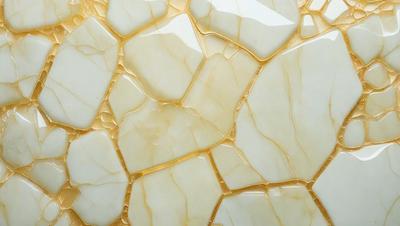 The primary subject of the image is a marble tile with a gold-colored pattern. The setting is a bathroom, and the visual style is a close-up of the tile. The dominant colors are gold and white, creating a luxurious and elegant atmosphere.