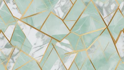 The primary subject of the image is a marble pattern with gold accents. The setting is a marble wall, and the visual style is a combination of photo and digital art. The dominant colors are green, gold, and white, creating a luxurious and elegant atmosphere.