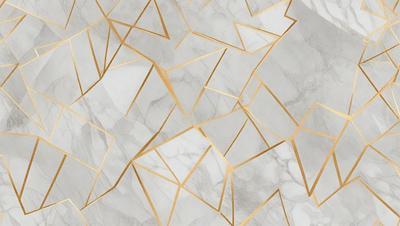 The primary subject of the image is a marble wall with a gold pattern. The setting is a room with a white marble wall, and the visual style is a combination of a photo and digital art. The dominant colors are gold and white, creating a luxurious and elegant atmosphere.