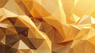 The primary subject of the image is a geometric pattern, featuring a combination of yellow, orange, and brown colors. The setting is a wall, and the visual style appears to be a digital art or illustration. The dominant colors and overall atmosphere suggest a warm and vibrant ambiance.