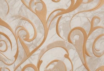 The primary subject of the image is a marble wall with a patterned design. The setting is a room with a marble wall, and the visual style is a combination of a photo and digital art. The colors and mood of the image are predominantly white and neutral, giving it a clean and elegant appearance.