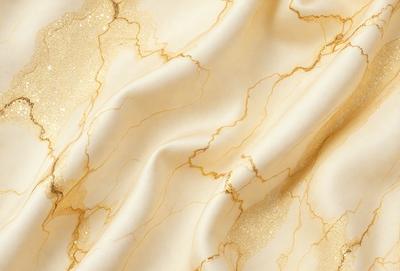 The primary subject of the image is a marble wall with a gold-like texture. The setting is a room with a marble countertop. The visual style is a close-up of the marble wall, showcasing its unique texture and color. The dominant colors are gold and white, creating a luxurious and elegant atmosphere.
