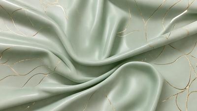 The primary subject of the image is a piece of green fabric with gold accents. The setting is a close-up view of the fabric, showcasing its texture and design. The visual style is a combination of a photo and digital art, as the gold accents are digitally added to the green fabric. The colors and mood of the image are predominantly green and gold, creating a sense of luxury and elegance.