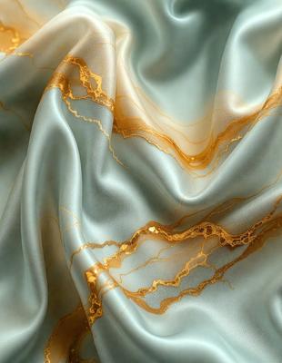 The primary subject of the image is a blue fabric with gold and yellow patterns. The setting is a close-up view of the fabric, showcasing its intricate design. The visual style is a combination of digital art and illustration, creating a unique and eye-catching pattern. The dominant colors are blue, gold, and yellow, giving the fabric a rich and luxurious appearance.