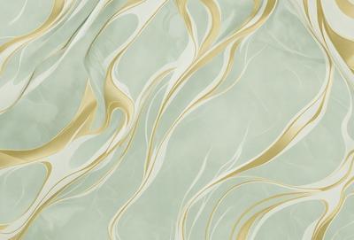 The primary subject of the image is a large, intricate, and colorful design on a wall. The design features a combination of gold, green, and white colors, creating a visually striking and artistic pattern. The setting is a room with a wall that serves as the backdrop for the design. The visual style of the image is a blend of digital art and illustration, showcasing the artist's creativity and skill in crafting a unique and eye-catching pattern. The overall atmosphere of the image is