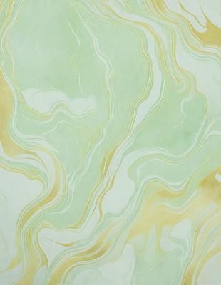 The primary subject of the image is a green and yellow swirling pattern, which appears to be a painting or a digital artwork. The setting is a white wall, and the visual style is a combination of painting and digital art. The dominant colors are green and yellow, creating a vibrant and lively atmosphere.