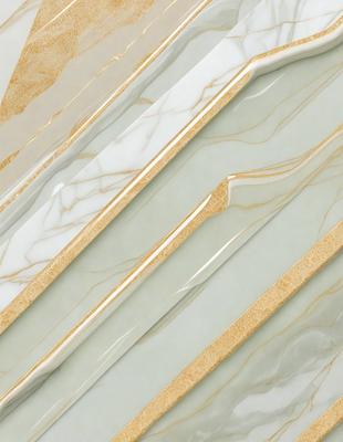 The primary subject of the image is a marble wall with a gold border. The setting is a room with a marble floor. The visual style is a close-up of the marble wall, showcasing its texture and design. The colors and mood of the image are predominantly neutral, with the gold border adding a touch of warmth and sophistication.