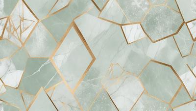 The primary subject of the image is a marble tile with a gold pattern. The setting is a bathroom, and the visual style is a patterned tile. The dominant colors are gold and white, creating a luxurious and elegant atmosphere.