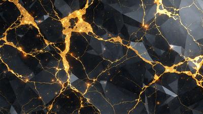 The primary subject of the image is a close-up of a black and yellow patterned surface, which appears to be a wall or a piece of art. The setting is a dark room, and the visual style is a combination of a photo and digital art. The dominant colors are black and yellow, creating a bold and striking appearance. The overall atmosphere of the image is mysterious and intriguing.