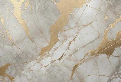 The primary subject of the image is a marble wall with a gold-colored border. The setting is a room with a white marble surface. The visual style is a close-up of the marble wall, showcasing its texture and design. The colors and mood of the image are predominantly white and gold, giving it a luxurious and elegant appearance.