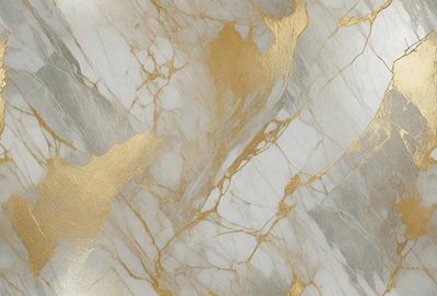 The primary subject of the image is a marble wall with a gold-colored design. The setting is a room with a white background, and the visual style is a close-up of the marble wall. The colors and mood of the image are predominantly white and gold, creating a luxurious and elegant atmosphere.