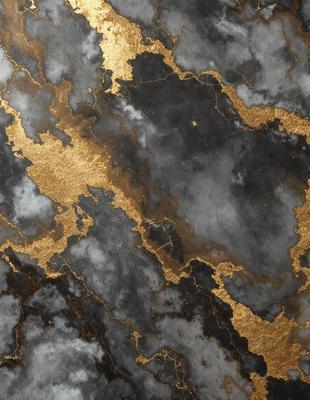 The primary subject of the image is a marble-like surface with gold accents. The setting is a black and gold marble-like surface, which appears to be a patterned or textured material. The visual style is a combination of photo and digital art, creating a unique and intricate design. The colors and mood of the image are predominantly black and gold, giving it a luxurious and elegant appearance.