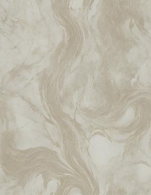 The primary subject of the image is a marble-like pattern on a wall. The setting is a room with a marble-like wallpaper, which creates a luxurious and elegant atmosphere. The visual style is a close-up of the wallpaper, showcasing the intricate design and texture. The colors and mood are predominantly neutral, with the marble-like pattern providing a sense of sophistication and refinement.