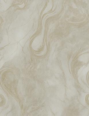 The primary subject of the image is a marble tile with a pattern of swirls and waves. The setting is a wall, and the visual style is a close-up of the tile. The dominant colors are white and beige, giving the image a clean and elegant appearance.