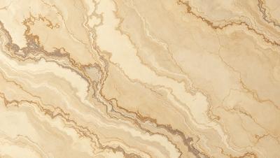 The primary subject of the image is a marble tile with a pattern of swirls and waves. The setting is a bathroom, and the visual style is a close-up of the marble tile. The dominant colors are beige and brown, giving the image a warm and natural atmosphere.