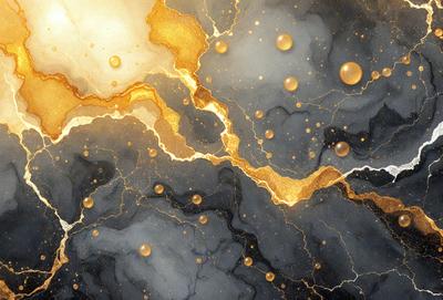 The primary subject of the image is a painting of a galaxy, featuring a mix of gold, black, and white colors. The setting is a dark background, which contrasts with the bright colors of the galaxy. The visual style is a combination of digital art and illustration, creating a unique and captivating representation of the galaxy. The colors and mood of the painting evoke a sense of wonder and awe, as the artist skillfully captures the beauty and complexity of the cosmos.