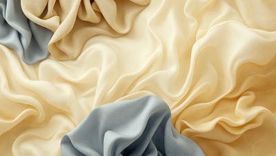 The primary subject of the image is a piece of fabric, which appears to be a sheet of cloth. The setting is a room with a bed, and the visual style is a close-up of the fabric. The colors and mood of the image are predominantly neutral, with the sheet of cloth being the main focus.