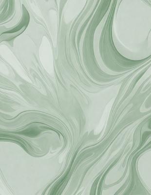 The primary subject of the image is a green and white patterned wallpaper. The setting is a room with a green wall, and the visual style is a digital art or illustration. The dominant colors are green and white, creating a calm and soothing atmosphere.
