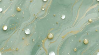 The primary subject of the image is a close-up of a green surface with a pattern of droplets of water. The setting appears to be a swimming pool, as the surface is wet and reflective. The visual style is a photo, capturing the details of the water droplets and the green surface. The colors and mood of the image are predominantly green, with the water droplets adding a touch of blue. The overall atmosphere is serene and inviting, as the water droplets create a
