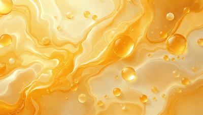 The primary subject of the image is a close-up of a yellow substance, possibly a sauce or a liquid, with a few bubbles in it. The setting appears to be a kitchen or a dining area, as the substance is placed on a table. The visual style of the image is a close-up, which emphasizes the details of the yellow substance. The colors and mood of the image are warm and inviting, with the yellow substance being the main focus of the scene.