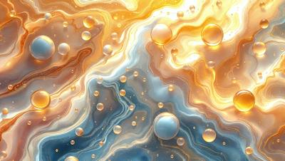 The primary subject of the image is a close-up of a colorful, swirling, and textured background featuring a mix of blue, yellow, and orange hues. The setting appears to be a digital art or illustration, with a vibrant and lively atmosphere. The visual style is a combination of photo and digital art, creating a unique and captivating scene.
