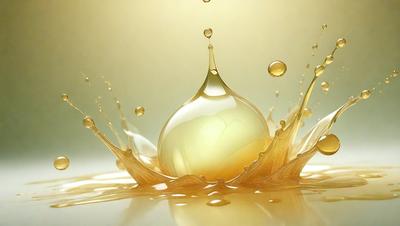 The primary subject of the image is a yellow liquid, possibly a sauce or a beverage, that is being poured into a glass. The setting is a table, and the visual style appears to be a photo. The colors and mood of the image are warm and inviting, with the yellow liquid being the main focus.