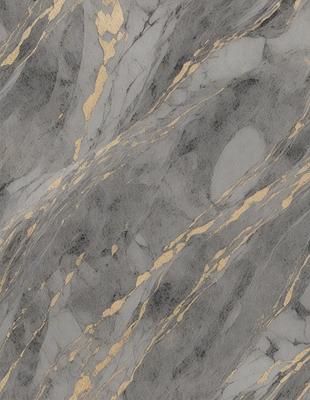 The primary subject of the image is a marble wall with a gold-colored pattern. The setting is a room with a gray background. The visual style is a close-up of the marble wall, showcasing the intricate gold pattern. The colors and mood of the image are predominantly gray and gold, creating a luxurious and elegant atmosphere.