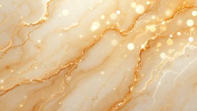 The primary subject of the image is a marble surface with gold accents. The setting is a room with a white marble wall, and the visual style is a combination of photo and digital art. The colors and mood of the image are predominantly white and gold, creating a luxurious and elegant atmosphere.