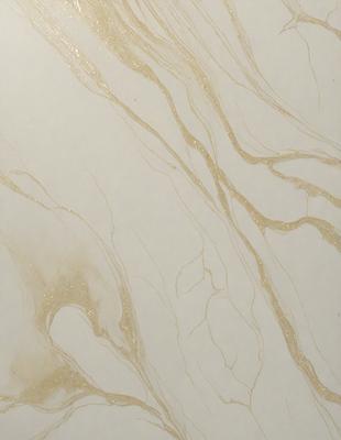 The primary subject of the image is a marble-like surface with a gold-like pattern. The setting is a white background, and the visual style appears to be a combination of a photo and a digital art or illustration. The colors and mood of the image are predominantly gold and white, creating a luxurious and elegant atmosphere.