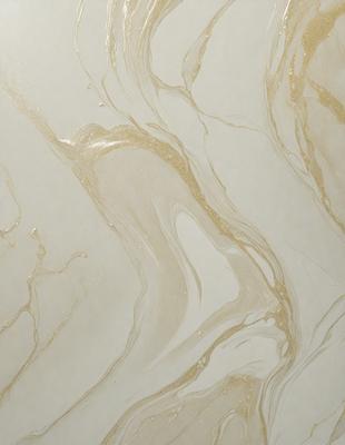 The primary subject of the image is a marble-like surface with a gold-like pattern. The setting is a white background, and the visual style appears to be a combination of a photo and digital art. The colors and mood of the image are predominantly gold and white, creating a luxurious and elegant atmosphere.