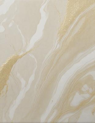 The primary subject of the image is a marble-like surface with a gold-like pattern. The setting is a white background, and the visual style appears to be a combination of a photo and digital art. The colors and mood of the image are predominantly white and gold, creating a luxurious and elegant atmosphere.