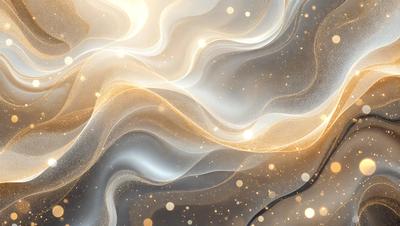 The primary subject of the image is a swirling, flowing pattern of light, which appears to be a digital art or illustration. The setting is a black background, which contrasts with the light pattern. The visual style is a combination of digital art and illustration, creating a dynamic and captivating scene. The colors and mood of the image are predominantly gold and white, giving it a warm and inviting atmosphere.