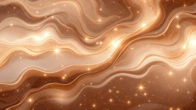 The primary subject of the image is a swirling, golden pattern with a starry background. The setting appears to be a celestial or space-themed environment. The visual style is a combination of digital art and illustration, creating a vibrant and dynamic scene. The dominant colors are gold, brown, and white, with a warm and inviting atmosphere.