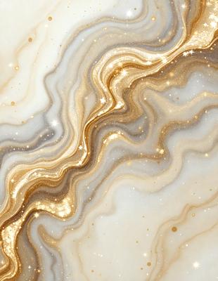 The primary subject of the image is a marble-like surface with gold and white colors. The setting is a white and gold marble-like surface, which appears to be a patterned or textured material. The visual style is a close-up of the marble-like surface, showcasing its intricate details. The colors and mood of the image are warm and elegant, with the gold and white colors creating a luxurious and sophisticated atmosphere.