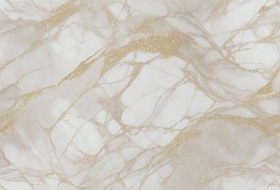 The primary subject of the image is a marble wall with a gold-colored pattern. The setting is a room with a white marble surface. The visual style is a close-up of the marble wall, showcasing the intricate gold pattern. The colors and mood of the image are predominantly white and gold, creating a luxurious and elegant atmosphere.