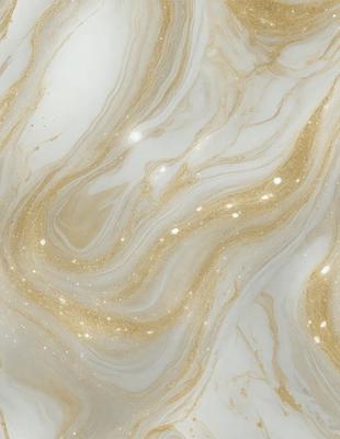 The primary subject of the image is a marble countertop with a gold and white color scheme. The setting is a kitchen, and the visual style is a close-up of the marble countertop. The colors and mood of the image are warm and elegant, with the gold and white colors creating a luxurious and sophisticated atmosphere.