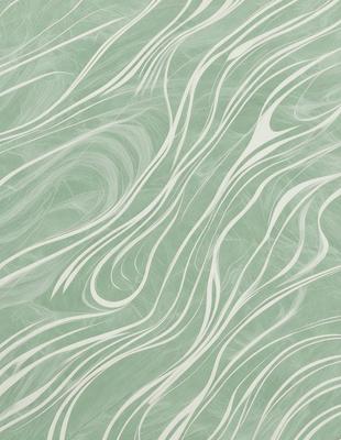 The primary subject of the image is a patterned wallpaper with a green background. The setting is a room with a wall covered in this patterned wallpaper. The visual style is a digital art or illustration, as the image is a close-up of the wallpaper. The dominant colors are green and white, creating a calm and soothing atmosphere.